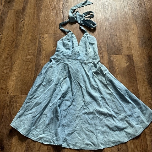LULU’S I’m Smitten Blue Chambray Halter Dress - Picture 2 of 3